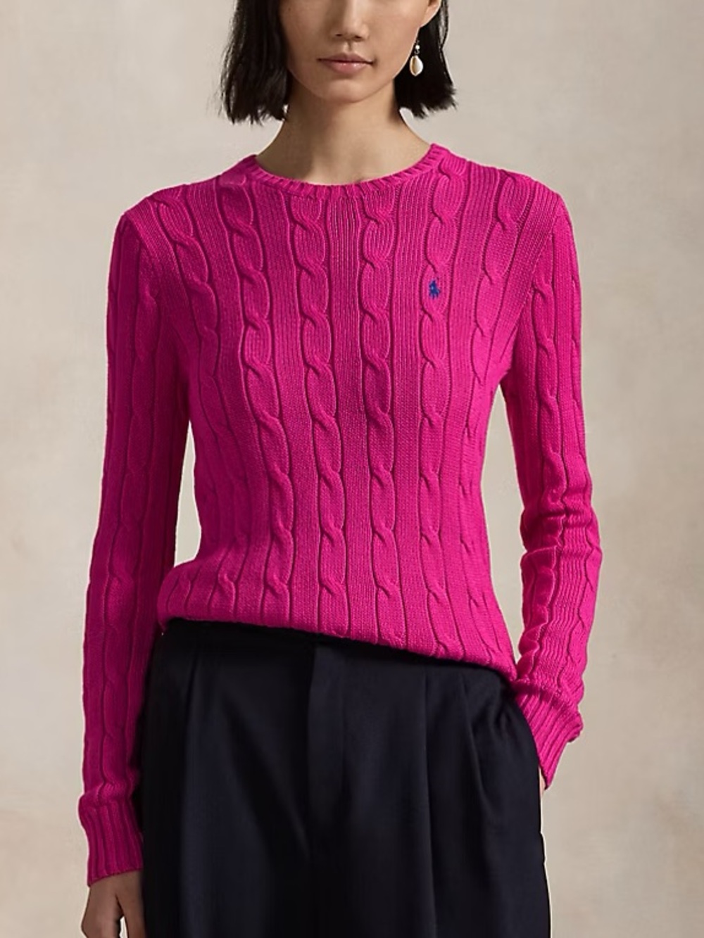 New Polo Ralph Lauren Regatta Hot Pink Cable-knit Cotton Crewneck Sweater XXL 1X